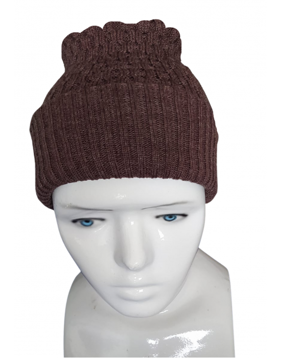 Pure Wool Cap self design brown